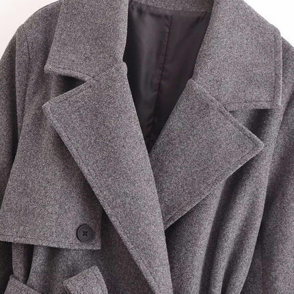 Women's Blend Winter Coat Double-Breasted Notched Lapel Collar Jacket with Belt