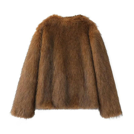 Women's Faux Fur Cropped Jacket Open Front Long Sleeve Outerwear Fuzzy Coat