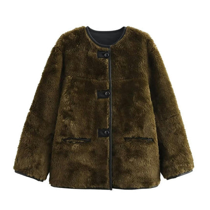 Women's Sherpa Fleece Jacket Long Sleeve Button Faux Fuzzy Warm Winter Coat Outwear with Pockets