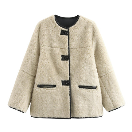 Women's Sherpa Fleece Jacket Long Sleeve Button Faux Fuzzy Warm Winter Coat Outwear with Pockets