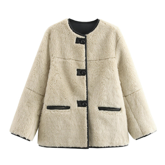Women's Sherpa Fleece Jacket Long Sleeve Button Faux Fuzzy Warm Winter Coat Outwear with Pockets