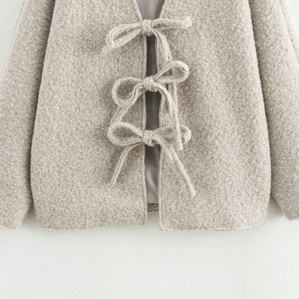Women Cropped Blend Coat Short Jacket Long Sleeve Tie Open Front Crop Outwear