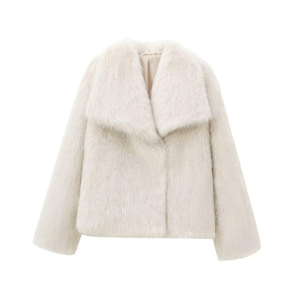 Womens Faux Fur Coat Shaggy Casual Lapel Jackets Winter Warm Fuzzy Outerwear