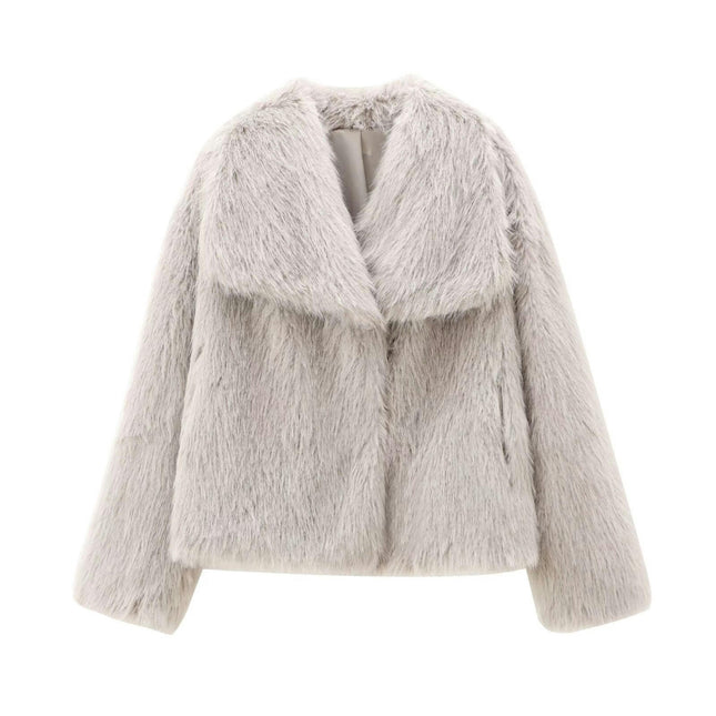 Womens Faux Fur Coat Shaggy Casual Lapel Jackets Winter Warm Fuzzy Outerwear