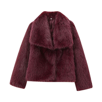 Womens Faux Fur Coat Shaggy Casual Lapel Jackets Winter Warm Fuzzy Outerwear