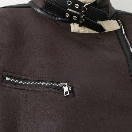 Women's Faux Shearing Moto Jacket Thick Lined Winter Shearling Coat Faux Leather Jacket