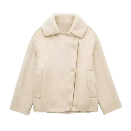 Women's Faux Shearing Jacket Sherpa-Lined Coat Winter Faux Leather Outerwear