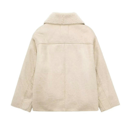 Women's Faux Shearing Jacket Sherpa-Lined Coat Winter Faux Leather Outerwear