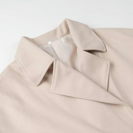 Women's Double-Breasted Notched Lapel Collar Cropped Coat Long Sleeve Blend Jacket