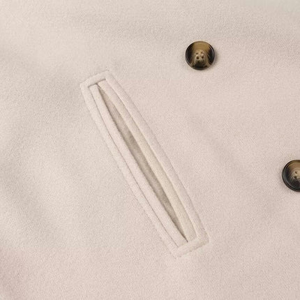 Women's Double-Breasted Notched Lapel Collar Cropped Coat Long Sleeve Blend Jacket