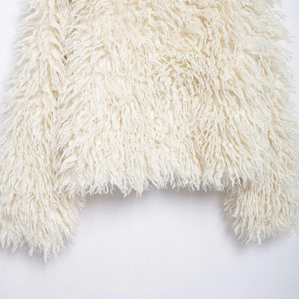 Womens Cropped Faux Fur Jacket Shaggy Lapel Winter Coats Fuzzy Warm Outerwear