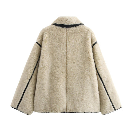 Womens Faux Fur Jackets Warm Winter Casual Button Down Coat Lapel Long Sleeve Shaggy Outwear