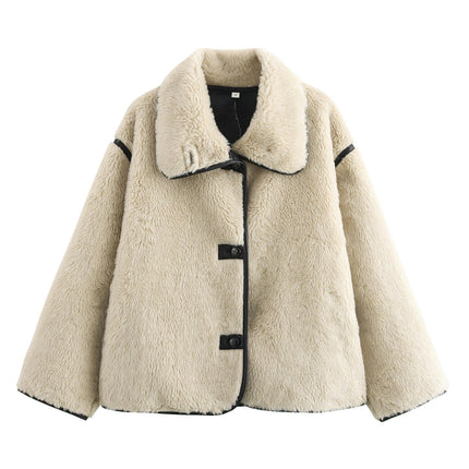 Womens Faux Fur Jackets Warm Winter Casual Button Down Coat Lapel Long Sleeve Shaggy Outwear