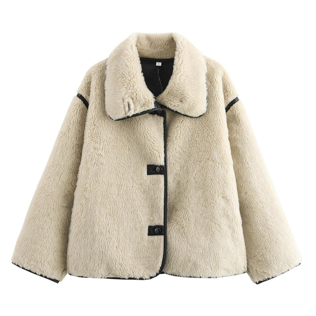 Womens Faux Fur Jackets Warm Winter Casual Button Down Coat Lapel Long Sleeve Shaggy Outwear