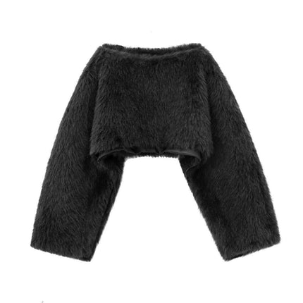 Cropped Faux Fur Coat for Women Furry Pullover Fluffy Jacket Winter Shaggy Warm Outwear