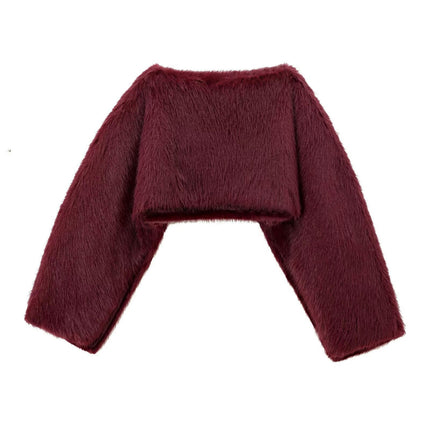 Cropped Faux Fur Coat for Women Furry Pullover Fluffy Jacket Winter Shaggy Warm Outwear