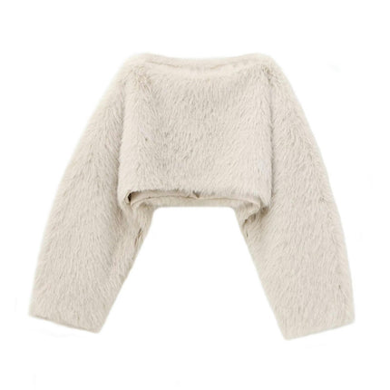 Cropped Faux Fur Coat for Women Furry Pullover Fluffy Jacket Winter Shaggy Warm Outwear