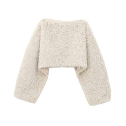 Cropped Faux Fur Coat for Women Furry Pullover Fluffy Jacket Winter Shaggy Warm Outwear