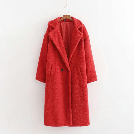 Womens Fuzzy Fleece Button Down Long Coats Lapel Jackets Winter Warm Casual Outwear