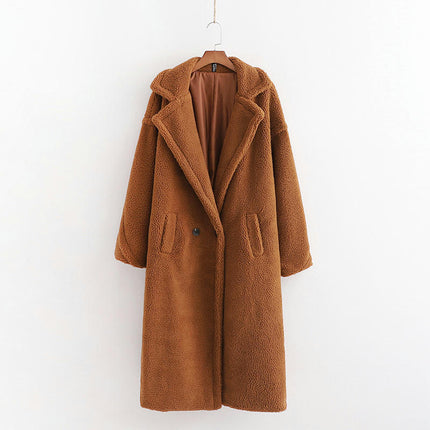 Womens Fuzzy Fleece Button Down Long Coats Lapel Jackets Winter Warm Casual Outwear