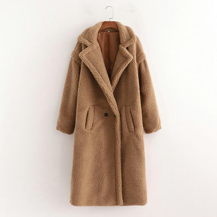 Womens Fuzzy Fleece Button Down Long Coats Lapel Jackets Winter Warm Casual Outwear