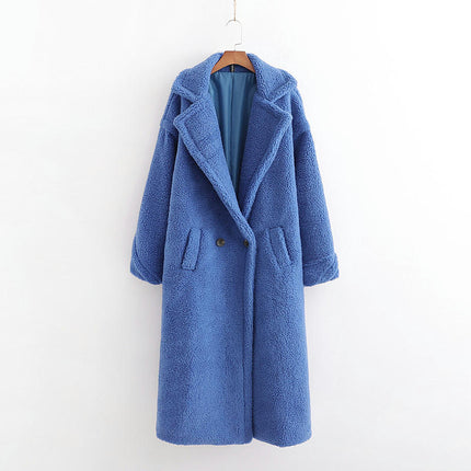 Womens Fuzzy Fleece Button Down Long Coats Lapel Jackets Winter Warm Casual Outwear