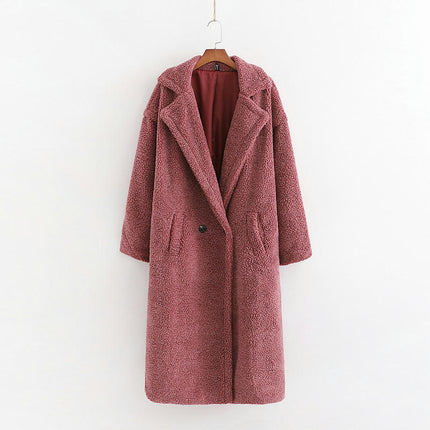 Womens Fuzzy Fleece Button Down Long Coats Lapel Jackets Winter Warm Casual Outwear