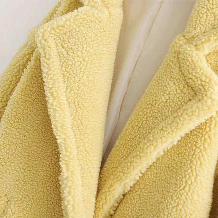 Womens Fuzzy Fleece Button Down Long Coats Lapel Jackets Winter Warm Casual Outwear