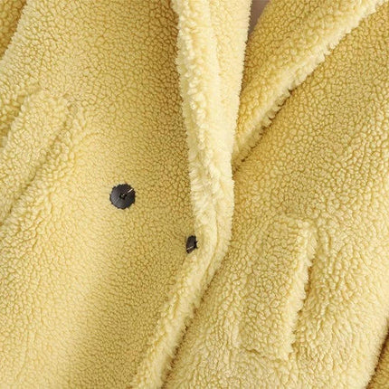 Womens Fuzzy Fleece Button Down Long Coats Lapel Jackets Winter Warm Casual Outwear