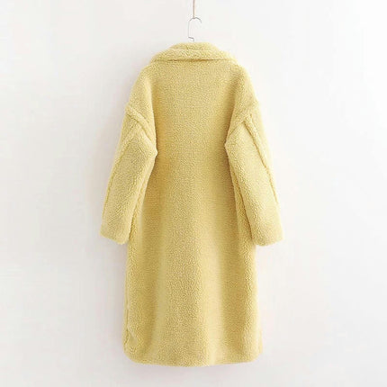 Womens Fuzzy Fleece Button Down Long Coats Lapel Jackets Winter Warm Casual Outwear