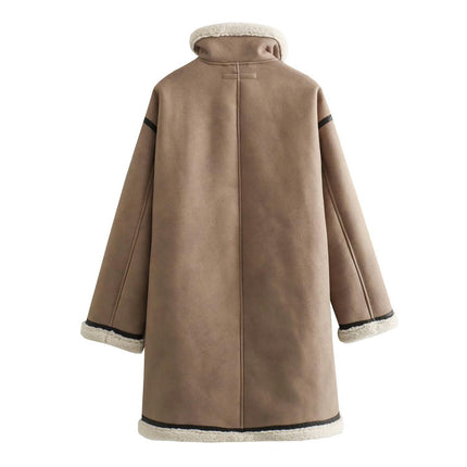 Winter Faux Suede Coats for Women Sherpa Lined Jackets Soft Button Down Outerwear