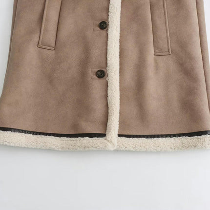 Winter Faux Suede Coats for Women Sherpa Lined Jackets Soft Button Down Outerwear