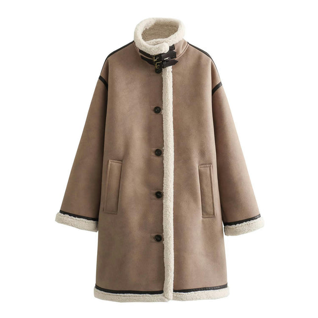Winter Faux Suede Coats for Women Sherpa Lined Jackets Soft Button Down Outerwear