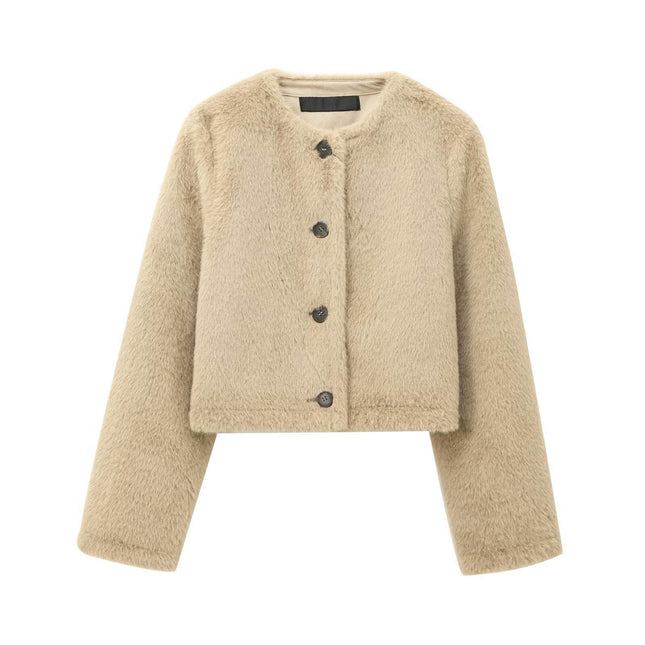 Women Winter Warm Fluffy Faux Fur Short Coat Button Down Jacket Outwear