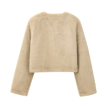 Women Winter Warm Fluffy Faux Fur Short Coat Button Down Jacket Outwear