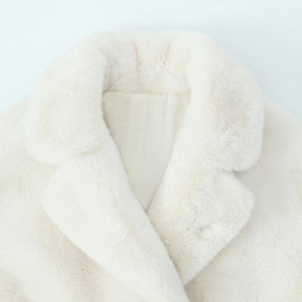 Women's Faux Fur Coat Fleece Lapel Open Front Long Coat Warm Winter Outwear Jackets with Belt