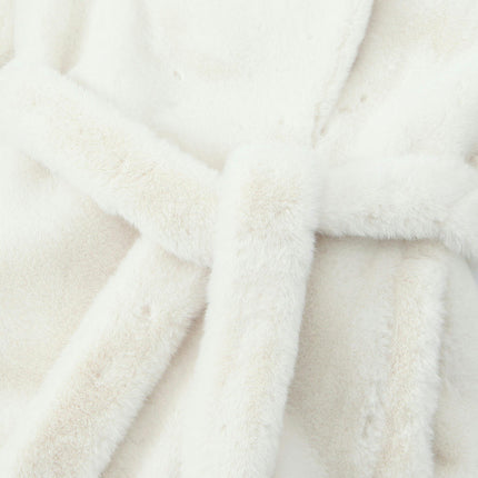 Women's Faux Fur Coat Fleece Lapel Open Front Long Coat Warm Winter Outwear Jackets with Belt