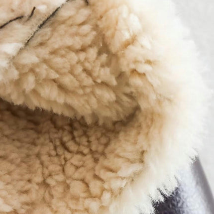 Faux Leather Jacket for Women Cropped Sherpa Lined Faux Shearing Warm Coat Outwear