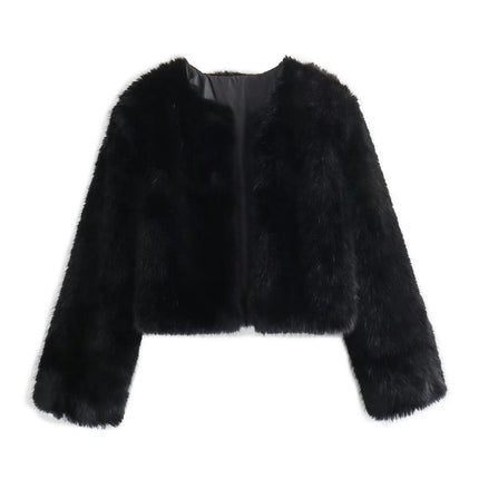 Women's Fluffy Faux Fur Jackets Long Sleeve Open Front Coat Winter Warm Outwear