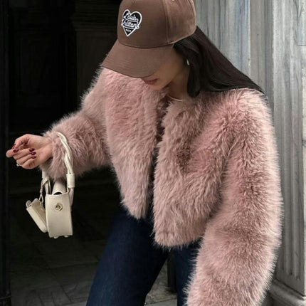 Women's Fluffy Faux Fur Jackets Long Sleeve Open Front Coat Winter Warm Outwear