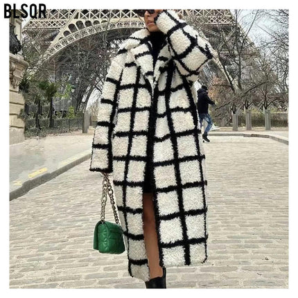 Women Winter Faux Fur Coats Lapel Long Sleeve Fuzzy Fleece Outerwear Button Down Sherpa Jackets
