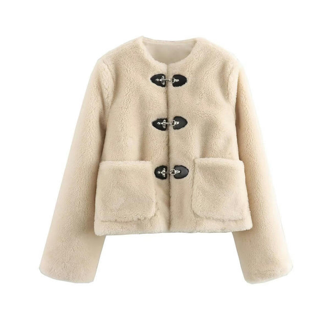 Women's Button Down Sherpa Fleece Jacket Long Sleeve Outwear Coat with Pockets