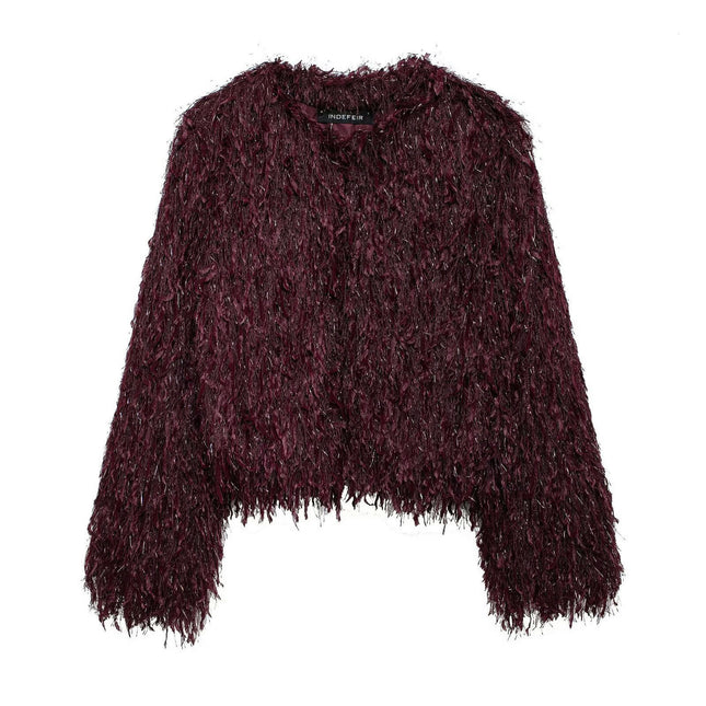 Women's Fashion Cropped Faux Fur Jacket Long Sleeve Open Front Casual Fluffy Shaggy Coat