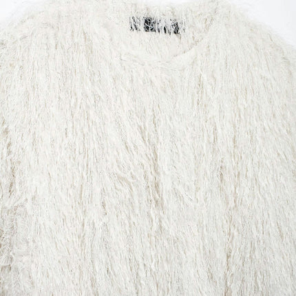 Women's Fashion Cropped Faux Fur Jacket Long Sleeve Open Front Casual Fluffy Shaggy Coat
