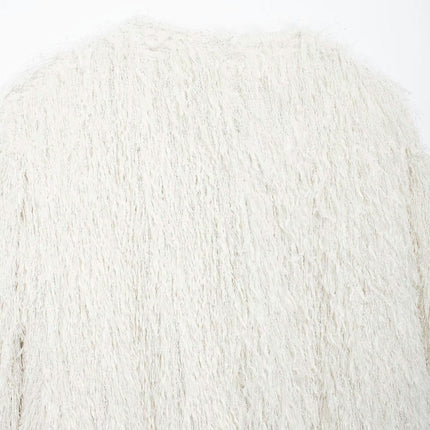 Women's Fashion Cropped Faux Fur Jacket Long Sleeve Open Front Casual Fluffy Shaggy Coat