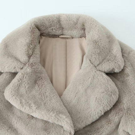 Women's Faux Fur Coat Fuzzy Warm Winter Button Down Long Jackets Outerwear with Pockets