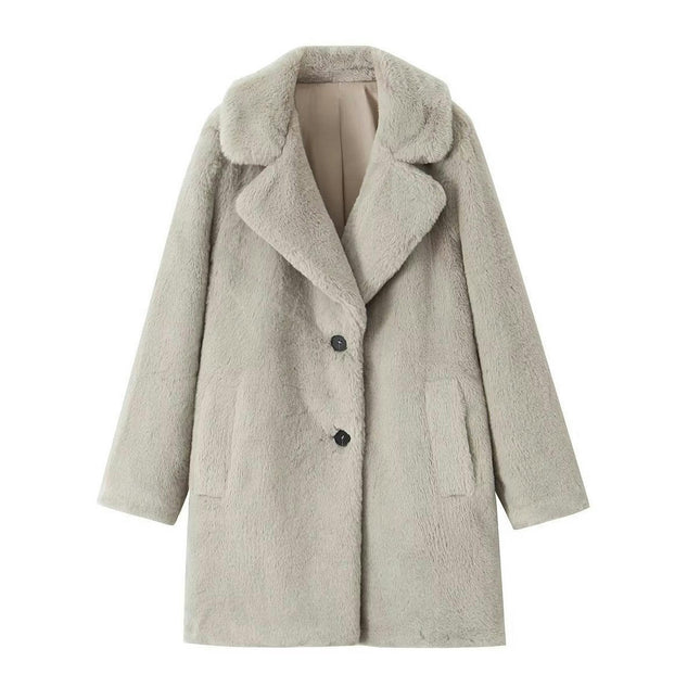 Women's Faux Fur Coat Fuzzy Warm Winter Button Down Long Jackets Outerwear with Pockets