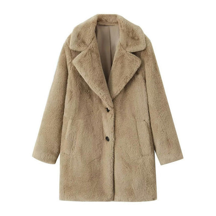 Women's Faux Fur Coat Fuzzy Warm Winter Button Down Long Jackets Outerwear with Pockets