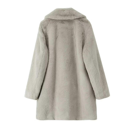 Women's Faux Fur Coat Fuzzy Warm Winter Button Down Long Jackets Outerwear with Pockets