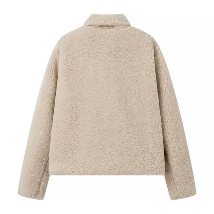 Womens Winter Fashion Sherpa Coats Lapel Open Front Fleece Jacket Long Sleeve Pockets Outerwear